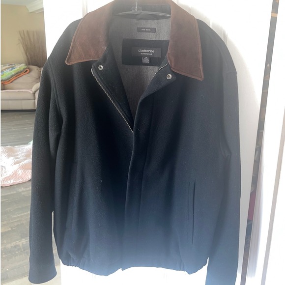Claiborne Other - Claiborne Outerwear Black Wool  Timeless Heritage Jacket Suede Collar Men's L